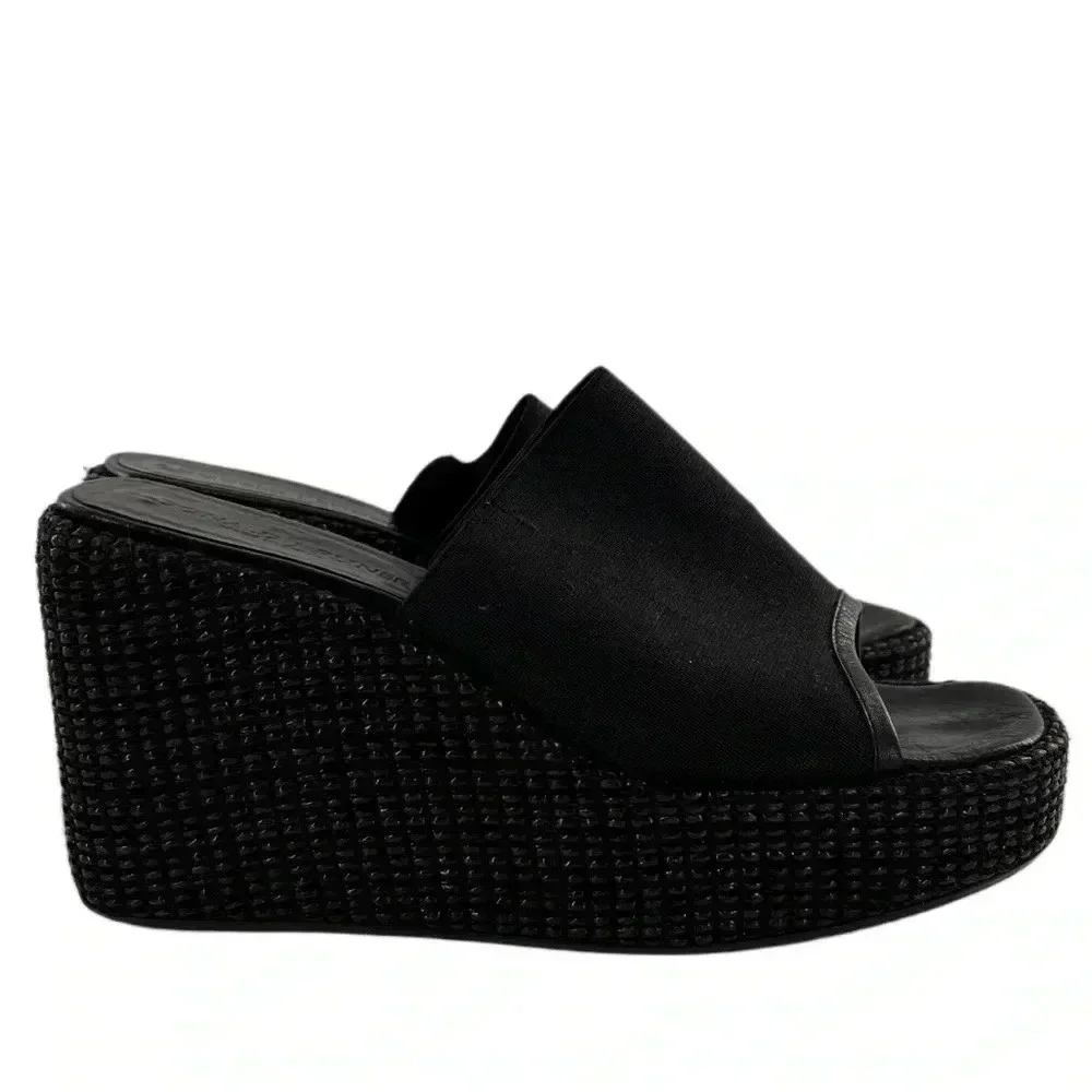 Donald J Pliner womens sandals size 7 black leather chunky platform wedges 90s